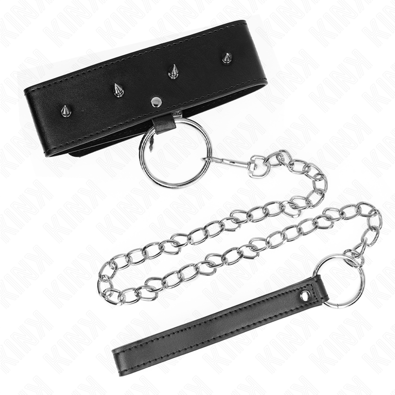 Kink - Collana 65 Cm Con Guinzaglio Con Borchie Argento Modello 2 Regolabile 36-43 Cm X 5 Cm