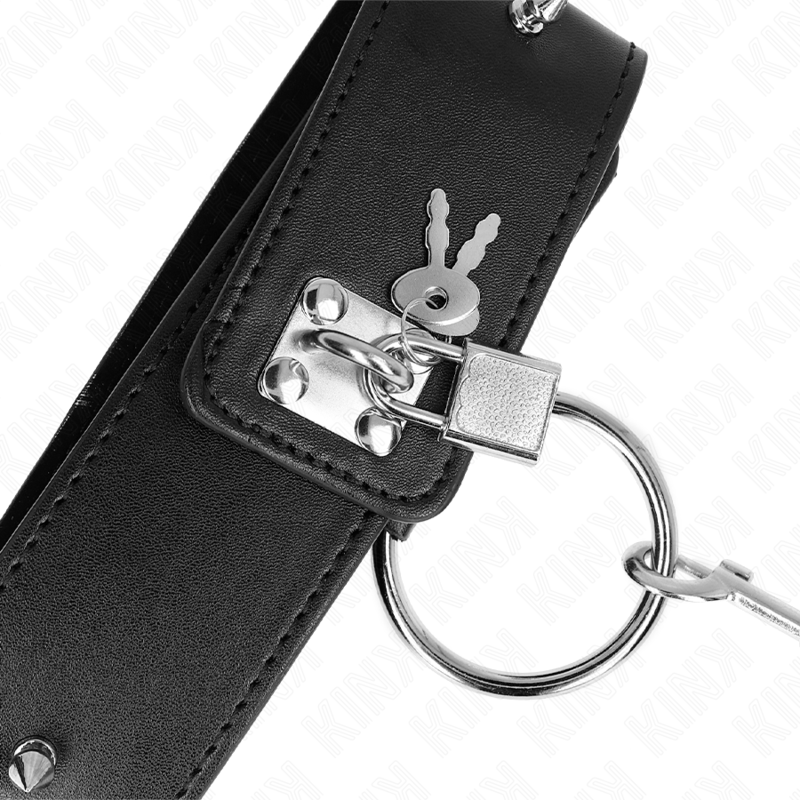 Kink - Collana 65 Cm Con Guinzaglio Con Borchie Argento Modello 2 Regolabile 36-43 Cm X 5 Cm