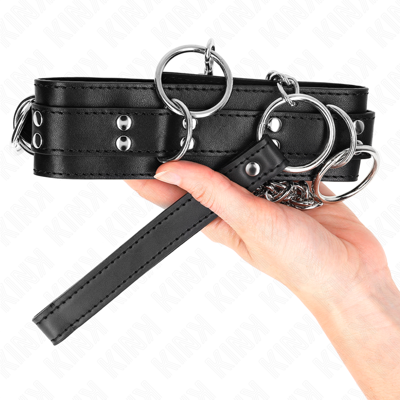 Kink - Collana Schiavitù A 3 Anelli Con Cinghia 80 Cm 53 X 5 Cm