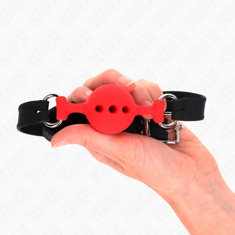 Kink - Bavaglio In Silicone Completo 55 X 2 Cm Con Palla Da 4 Cm Taglia S Rosso Regolabile 35-51 Cm
