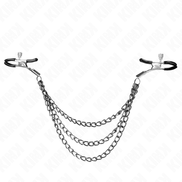 Kink - Morsetti Per Capezzoli Con 3 Catene Neri 20/23/28 Cm