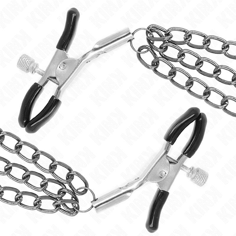 Kink - Morsetti Per Capezzoli Con 3 Catene Neri 20/23/28 Cm