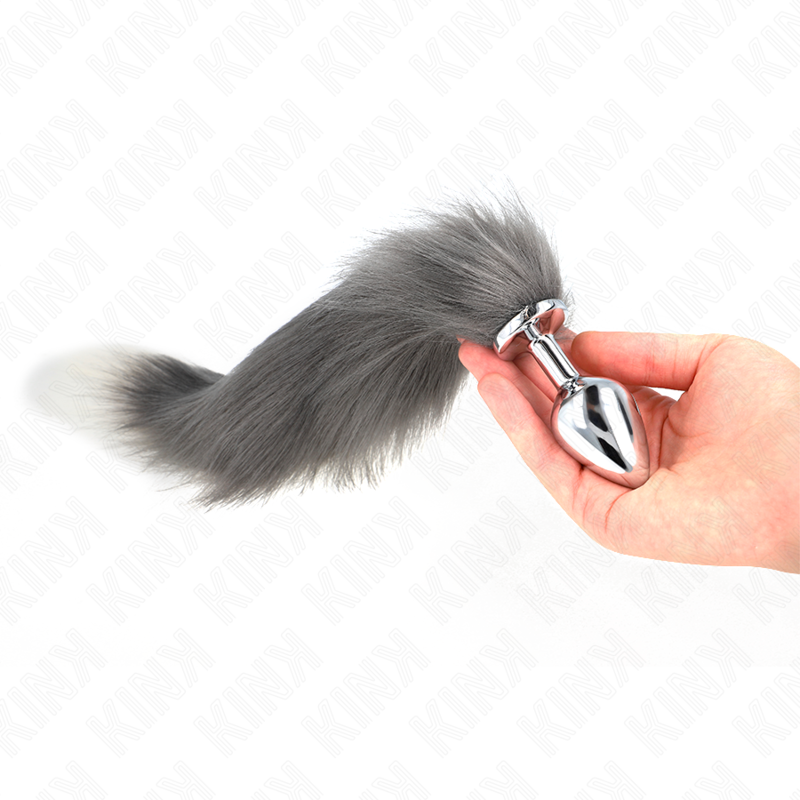 Kink - Plug Anale Taglia M 8 X 3,5 Cm Con Coda Sintetica 40 Cm Grigio E Bianco