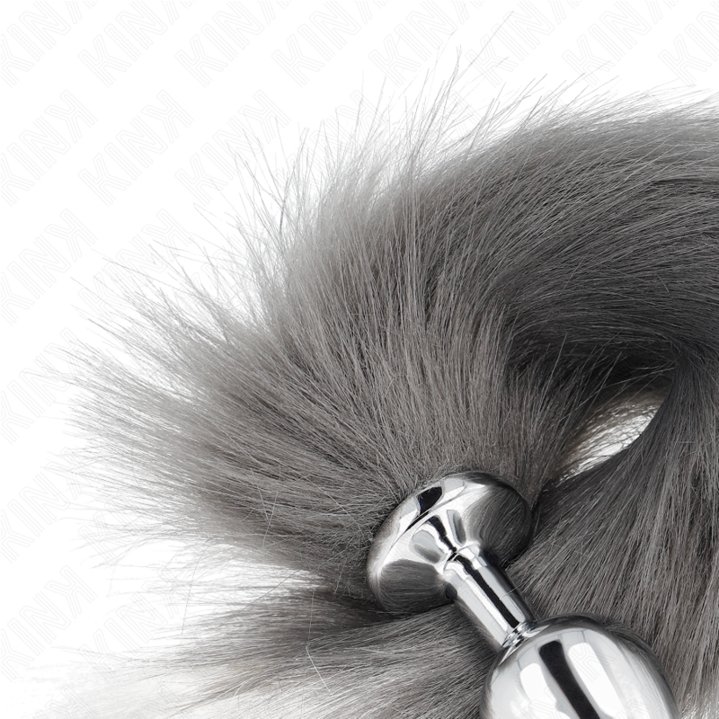 Kink - Plug Anale Taglia M 8 X 3,5 Cm Con Coda Sintetica 40 Cm Grigio E Bianco