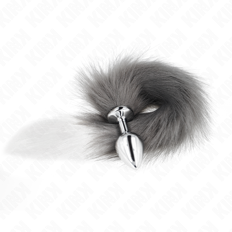 Kink - Plug Anale Taglia M 8 X 3,5 Cm Con Coda Sintetica 40 Cm Grigio E Bianco