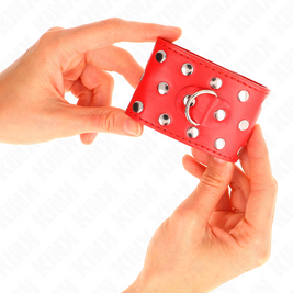 Kink - Cinturini Da Polso Con Chiusura A Scatto Pieni Di Rivetti Rossi Regolabili 19-24 Cm X 5,5 Cm