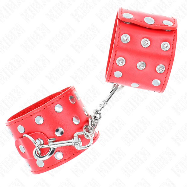 Kink - Cinturini Da Polso Con Chiusura A Scatto Pieni Di Rivetti Rossi Regolabili 19-24 Cm X 5,5 Cm