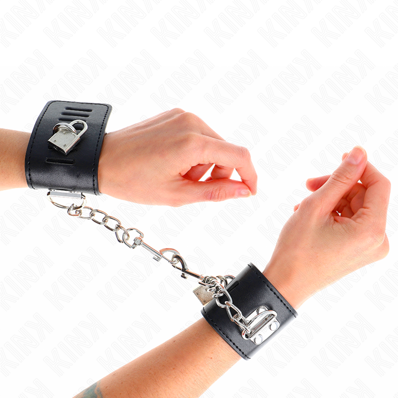 Kink - Cinturini Da Polso Con Chiusura A Lucchetto Neri Regolabili 16-23 Cm X 5,5 Cm