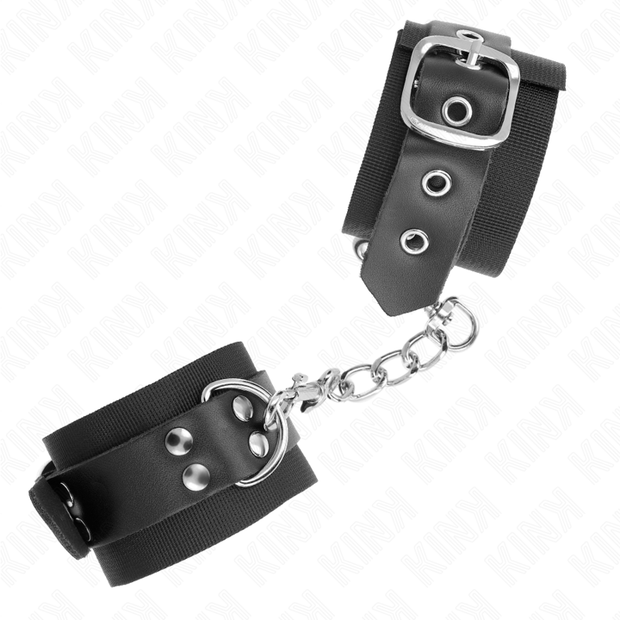 Kink - Cinturini Da Polso In Nylon Neri Con Cintura In Pelle Nera Regolabile 19-29 Cm X 5,1 Cm