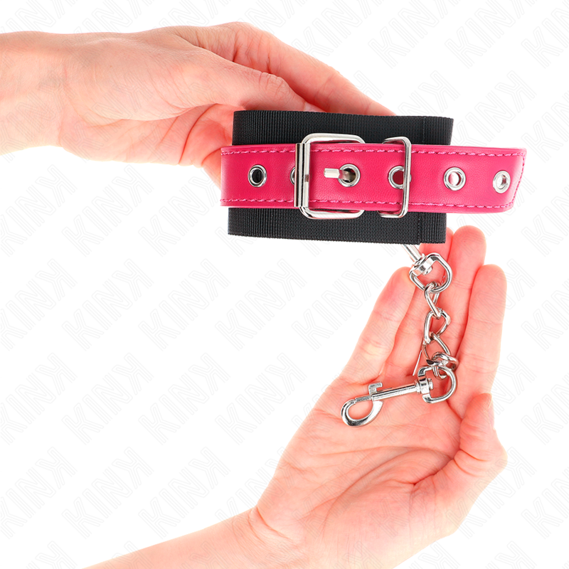Kink - Cinturini Da Polso In Nylon Neri Con Cintura In Similpelle Rosa Lampone Regolabili 19-29 Cm X 5,1 Cm