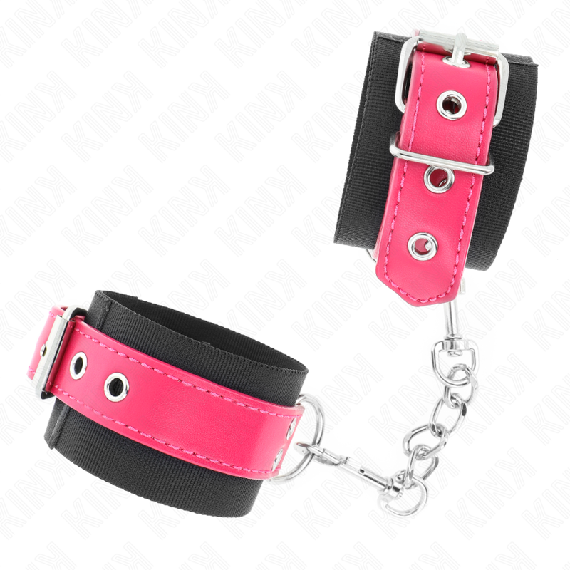 Kink - Cinturini Da Polso In Nylon Neri Con Cintura In Similpelle Rosa Lampone Regolabili 19-29 Cm X 5,1 Cm