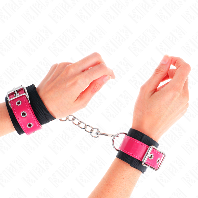 Kink - Cinturini Da Polso In Nylon Neri Con Cintura In Similpelle Rosa Lampone Regolabili 19-29 Cm X 5,1 Cm