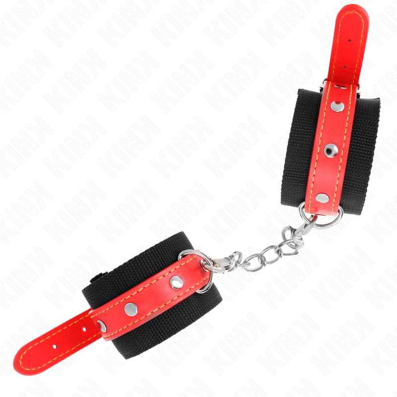 Kink - Cinturini Da Polso In Nylon Neri Con Similpelle Rossa Regolabili 19-24 Cm X 5,5 Cm