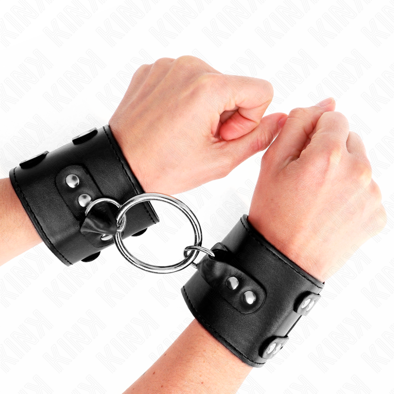 Kink - Cinturini Fissi Per Polsi Con Anello E Borchie Regolabili Nero 17-22 Cm X 6,5 Cm