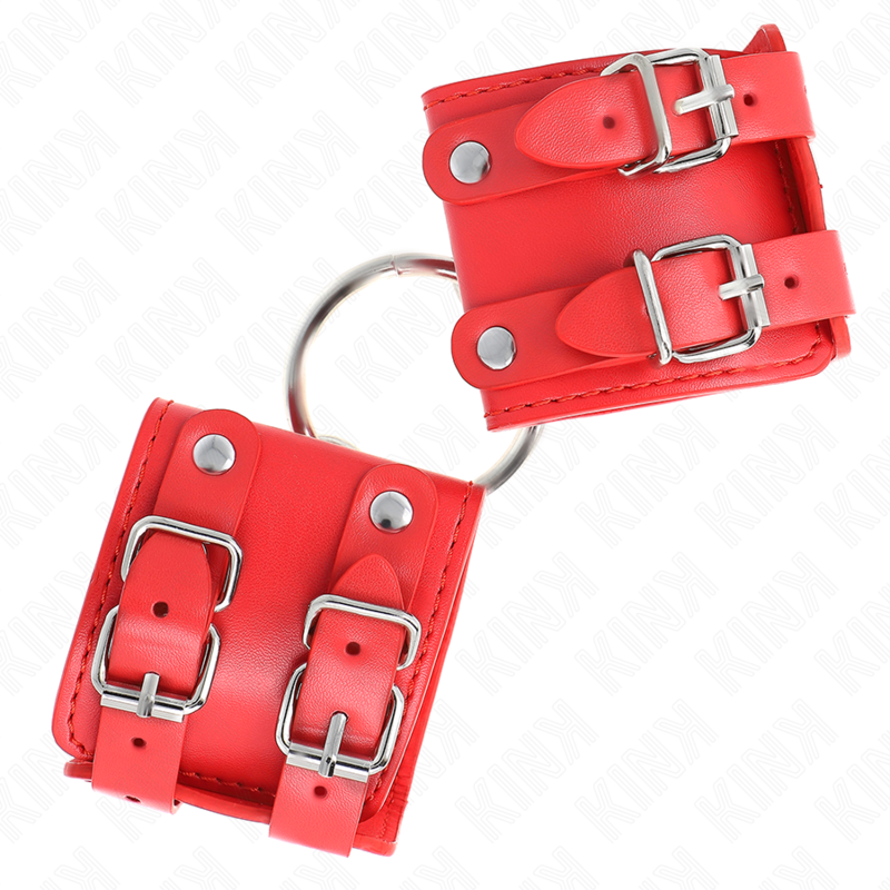 Kink - Cinturini Fissi Per Polsi Con Anello E Borchie Regolabili Rosso 17-22 Cm X 6,5 Cm
