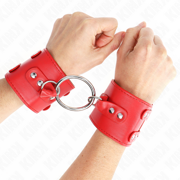 Kink - Cinturini Fissi Per Polsi Con Anello E Borchie Regolabili Rosso 17-22 Cm X 6,5 Cm