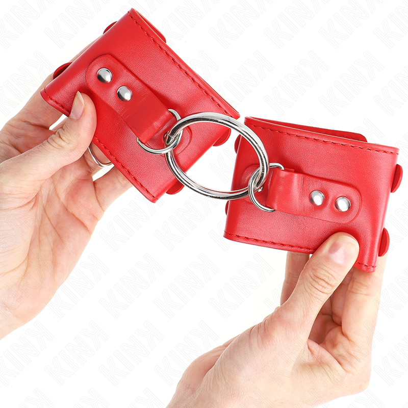 Kink - Cinturini Fissi Per Polsi Con Anello E Borchie Regolabili Rosso 17-22 Cm X 6,5 Cm