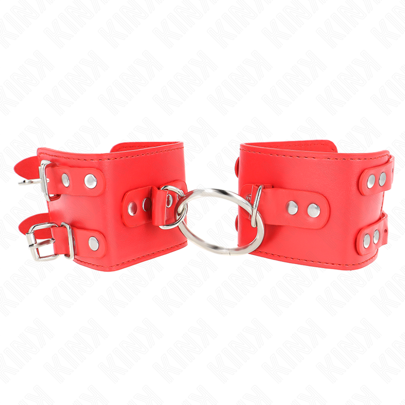 Kink - Cinturini Fissi Per Polsi Con Anello E Borchie Regolabili Rosso 17-22 Cm X 6,5 Cm