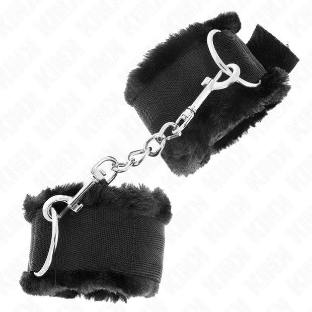 Kink - Cinturini Da Polso Rivestiti In Pelliccia Neri Regolabili 17-31 Cm X 7 Cm