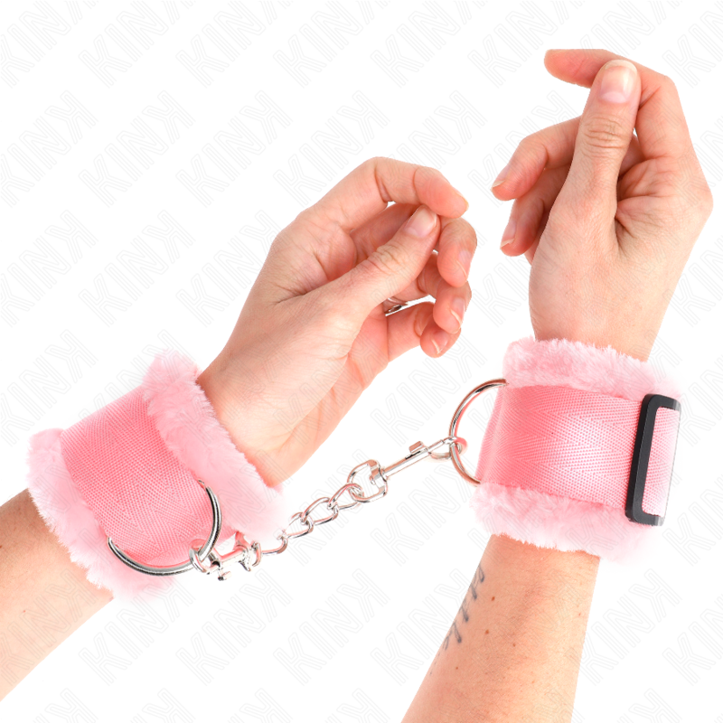 Kink - Cinturini Da Polso Rivestiti In Pelliccia Rosa Regolabili 17-31 Cm X 7 Cm