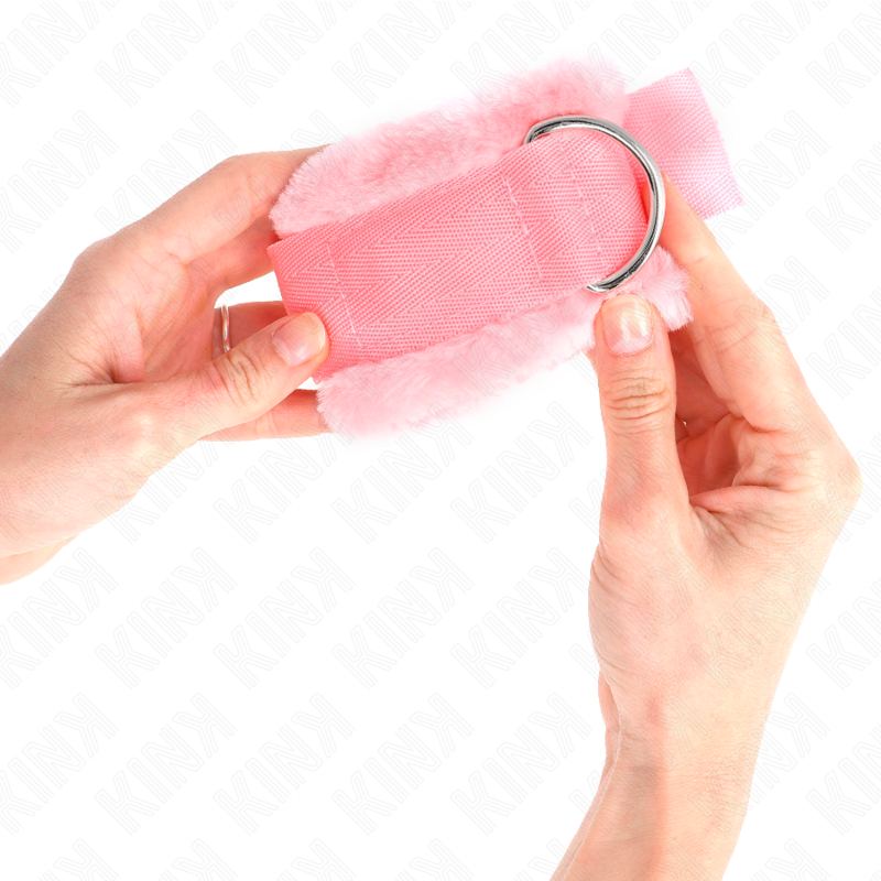Kink - Cinturini Da Polso Rivestiti In Pelliccia Rosa Regolabili 17-31 Cm X 7 Cm