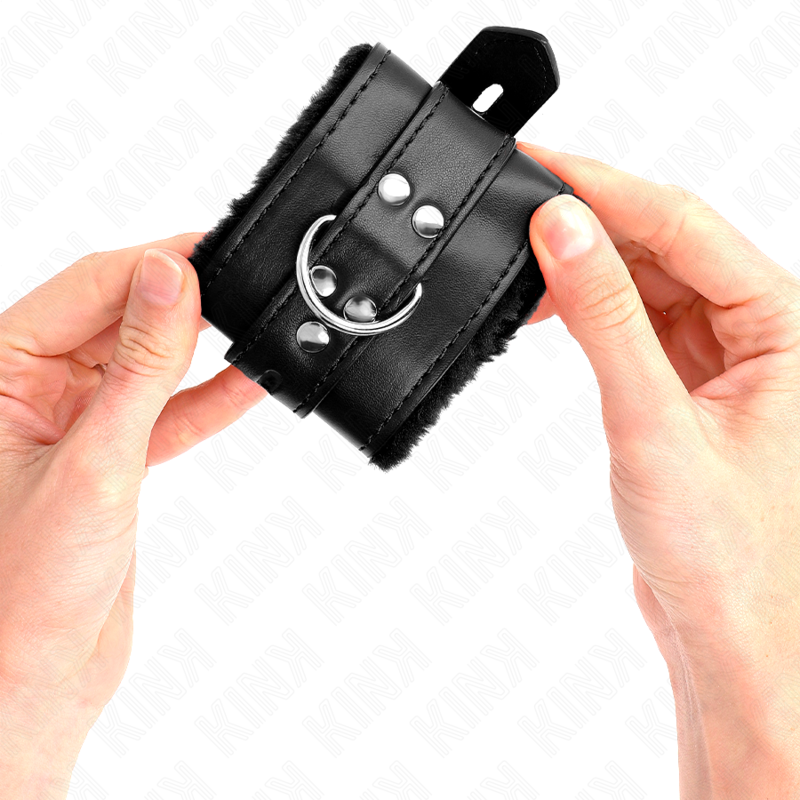 Kink - Cinturini Da Polso Rivestiti In Pelliccia Con Fori Quadrati Neri E Cintura Nera Regolabili 17-29 Cm X 6 Cm