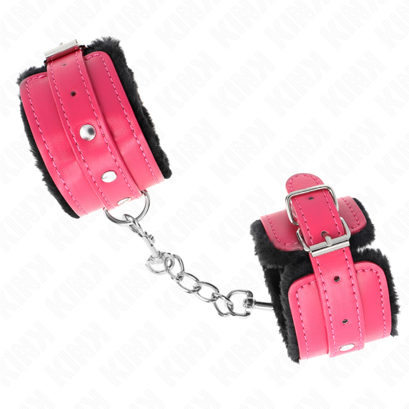 Kink - Cinturini Da Polso Premium Con Foderamento In Pelliccia Neri Con Cintura Rosa Lampone Regolabile 17-29 Cm X 6 Cm