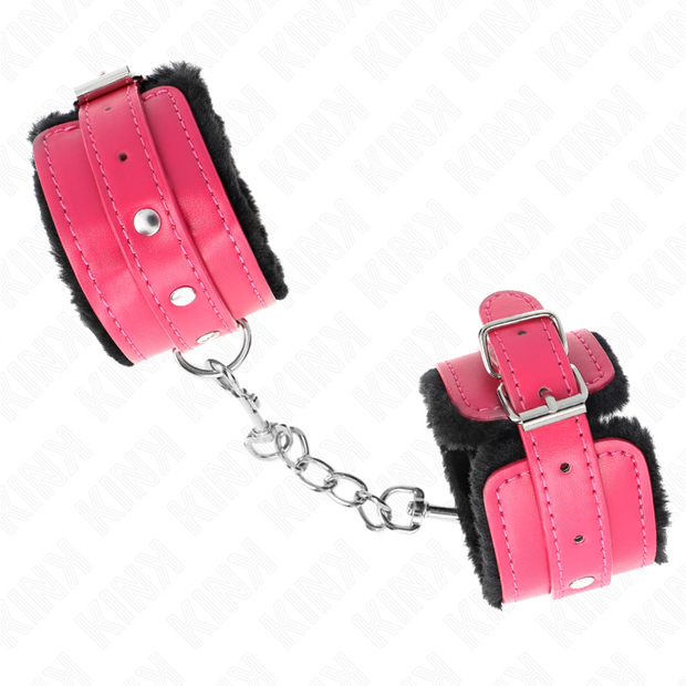 Kink - Cinturini Da Polso Premium Con Foderamento In Pelliccia Neri Con Cintura Rosa Lampone Regolabile 17-29 Cm X 6 Cm