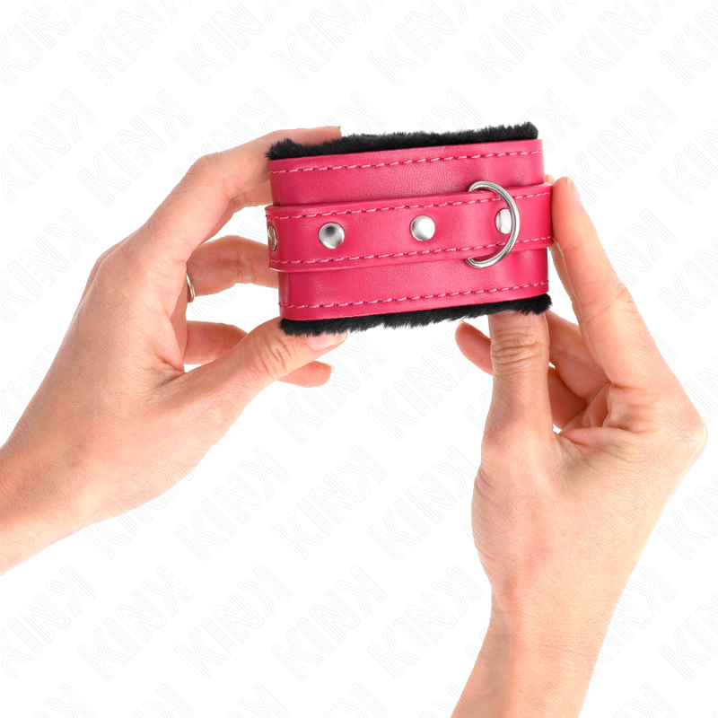 Kink - Cinturini Da Polso Premium Con Foderamento In Pelliccia Neri Con Cintura Rosa Lampone Regolabile 17-29 Cm X 6 Cm