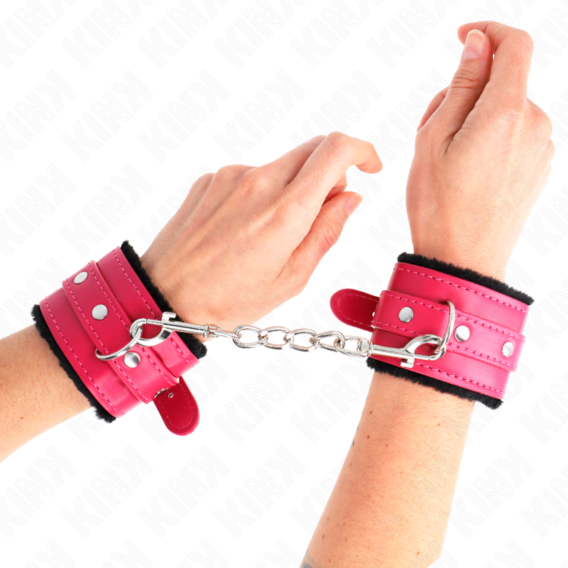 Kink - Cinturini Da Polso Premium Con Foderamento In Pelliccia Neri Con Cintura Rosa Lampone Regolabile 17-29 Cm X 6 Cm