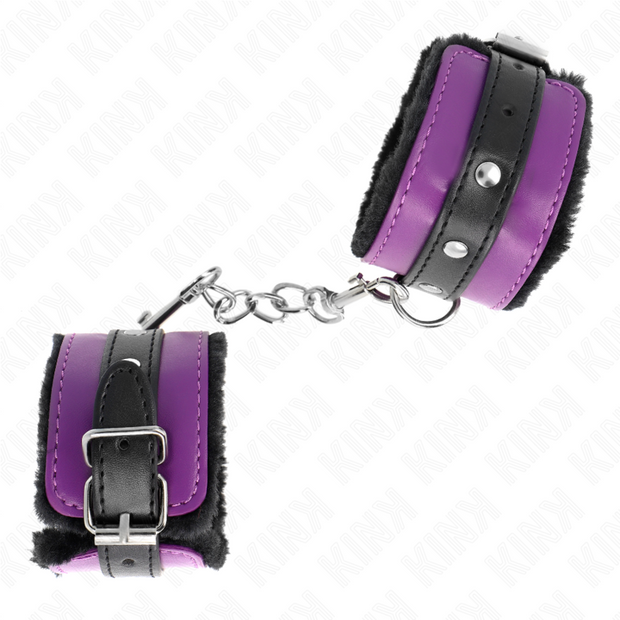 Kink - Cinturini Da Polso Premium Con Foderamento In Pelliccia Neri Con Cintura Viola/Nera Regolabile 17-29 Cm X 6 Cm