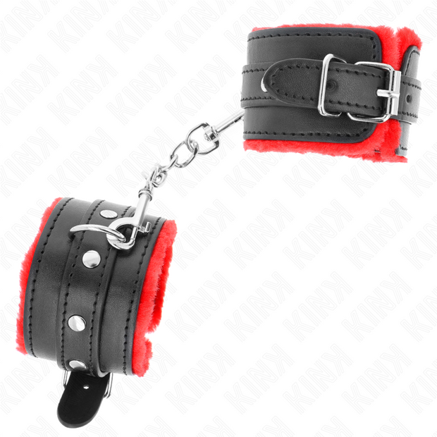 Kink - Cinturini Da Polso Premium Rivestiti In Pelliccia Rossi Con Cintura Nera Regolabili 17-29 Cm X 6 Cm