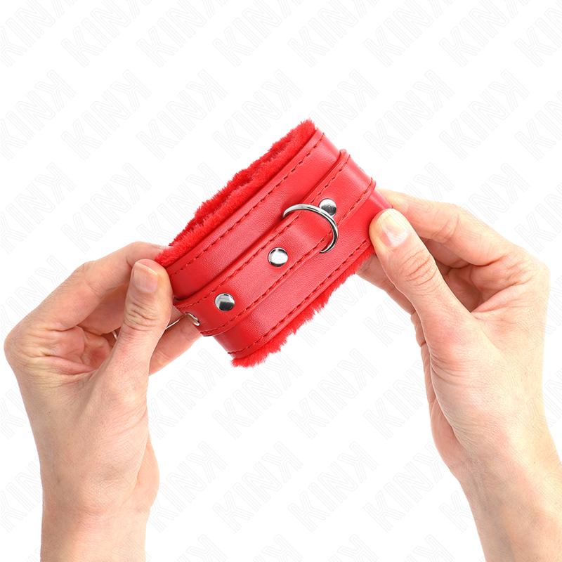 Kink - Cinturini Da Polso Premium Rivestiti In Pelliccia Rossa Con Cintura Rossa Regolabili 17-29 Cm X 6 Cm