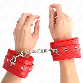 Kink - Cinturini Da Polso Premium Rivestiti In Pelliccia Rossa Con Cintura Rossa Regolabili 17-29 Cm X 6 Cm