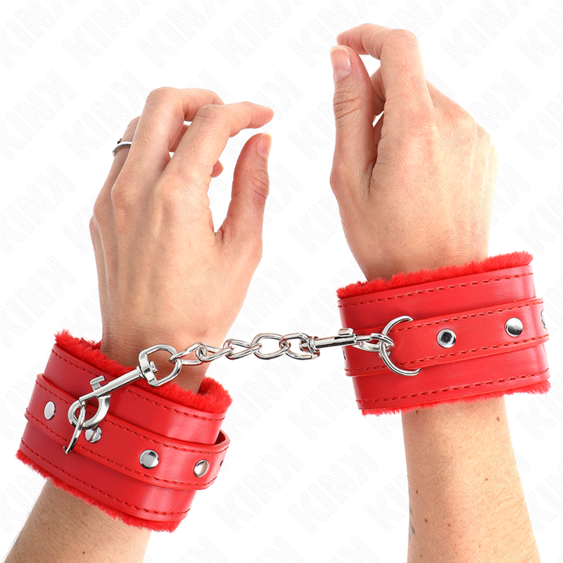 Kink - Cinturini Da Polso Premium Rivestiti In Pelliccia Rossa Con Cintura Rossa Regolabili 17-29 Cm X 6 Cm