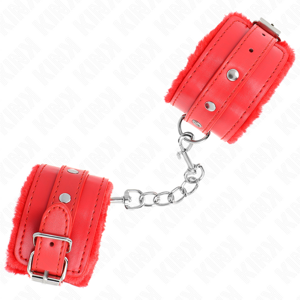 Kink - Cinturini Da Polso Premium Rivestiti In Pelliccia Rossa Con Cintura Rossa Regolabili 17-29 Cm X 6 Cm