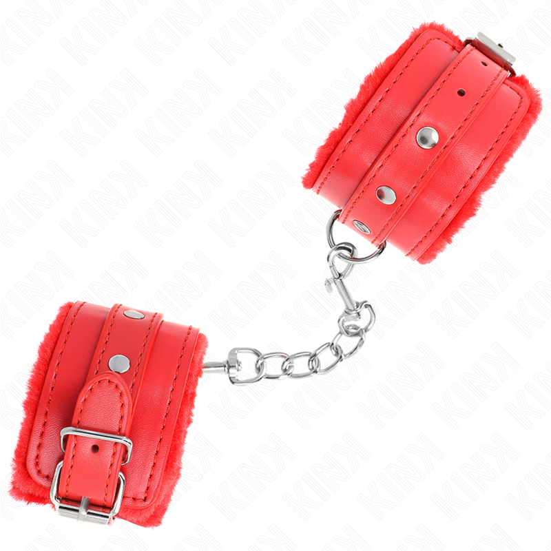 Kink - Cinturini Da Polso Premium Rivestiti In Pelliccia Rossa Con Cintura Rossa Regolabili 17-29 Cm X 6 Cm