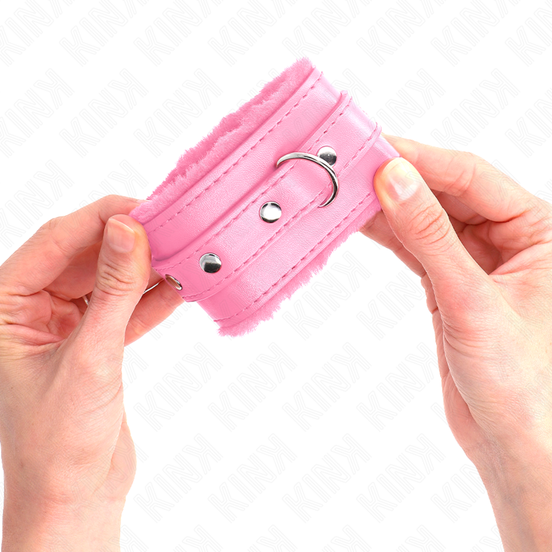 Kink - Cinturini Da Polso Premium Rivestiti In Pelliccia Rosa Con Cintura Rosa Regolabile 17-29 Cm X 6 Cm