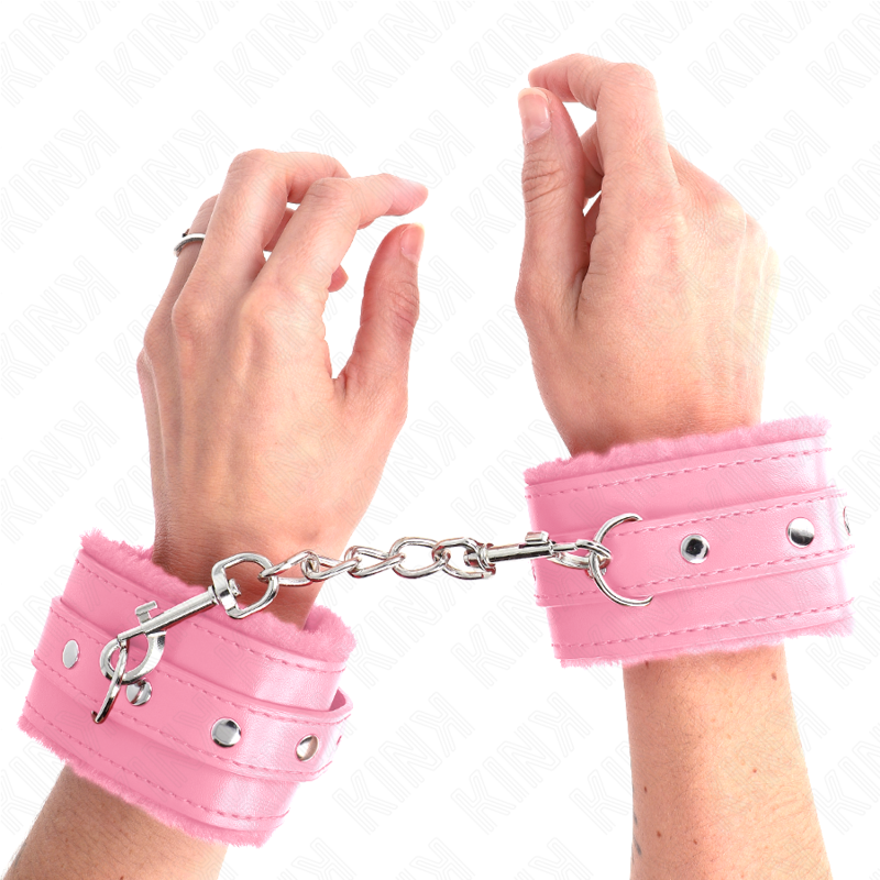 Kink - Cinturini Da Polso Premium Rivestiti In Pelliccia Rosa Con Cintura Rosa Regolabile 17-29 Cm X 6 Cm