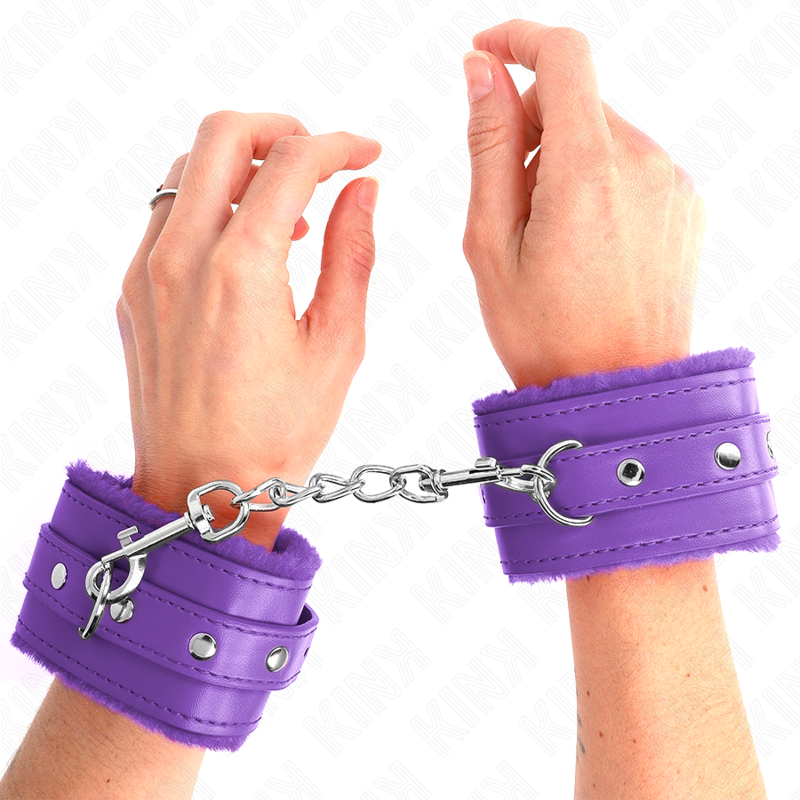 Kink - Cinturini Da Polso Premium Rivestiti In Pelliccia Viola Con Cintura Viola Regolabile 17-29 Cm X 6 Cm