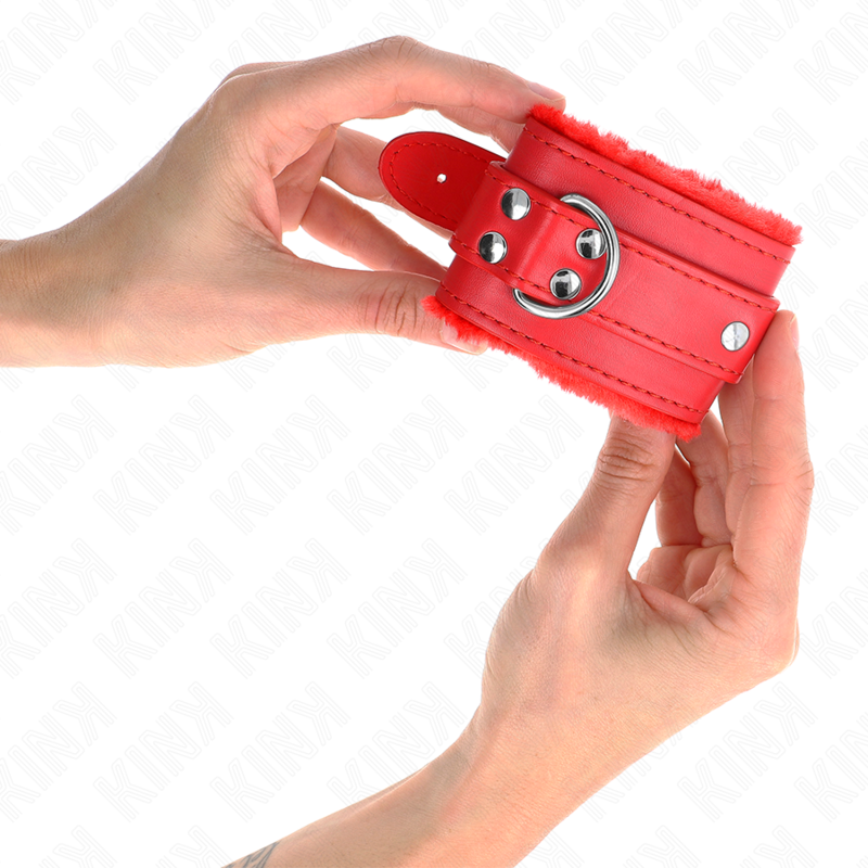 Kink - Cinturini Da Polso Foderati In Pelliccia Rossi Con Cintura Rossa Regolabili 17-29 Cm X 6 Cm