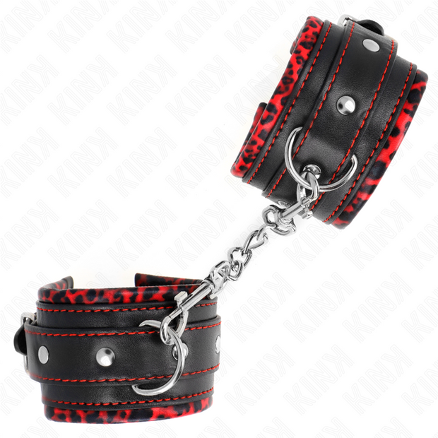 Kink - Cinturini Da Polso Rivestiti In Pelliccia Rosso/Nero Regolabili 17-29 Cm X 6 Cm