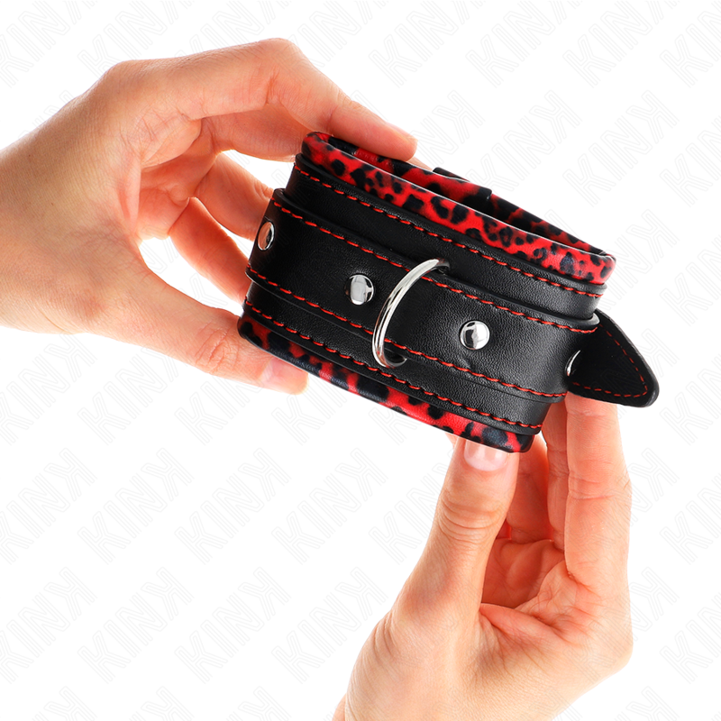 Kink - Cinturini Da Polso Rivestiti In Pelliccia Rosso/Nero Regolabili 17-29 Cm X 6 Cm