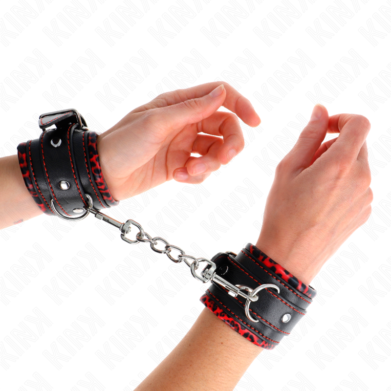 Kink - Cinturini Da Polso Rivestiti In Pelliccia Rosso/Nero Regolabili 17-29 Cm X 6 Cm