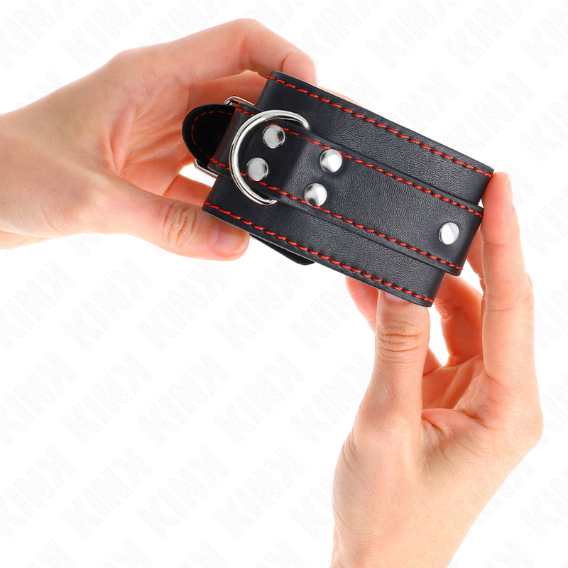 Kink - Cinturini Da Polso Neri Con Fodera Rossa Regolabili 20-28 Cm X 5,5 Cm
