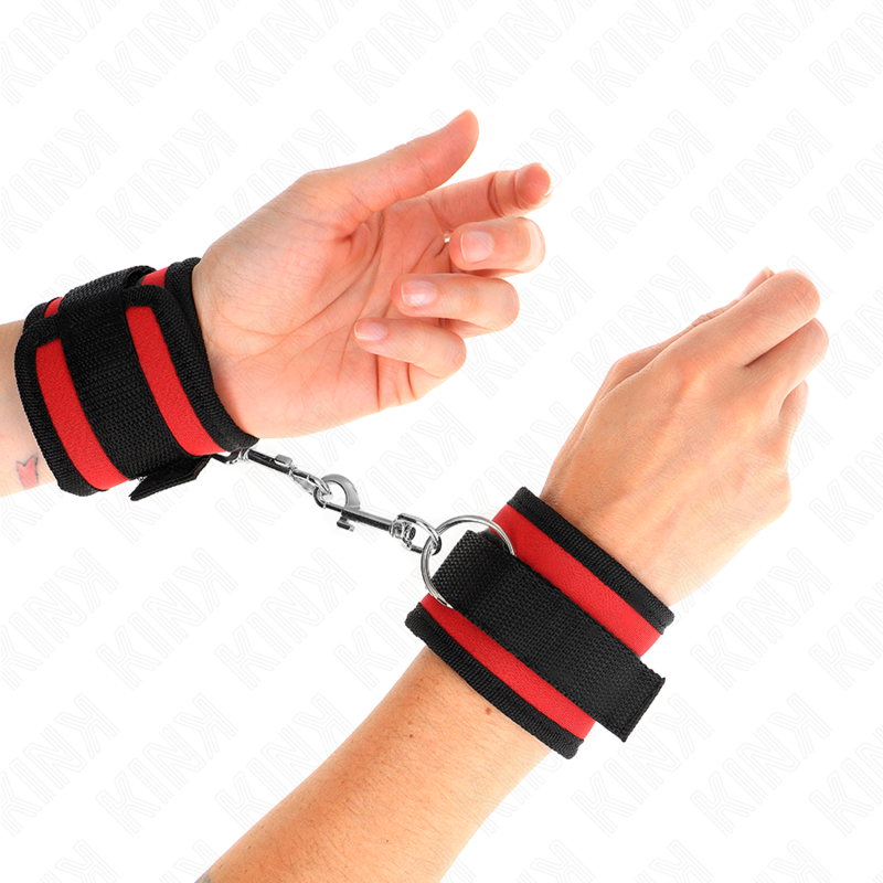 Kink - Cinture Per Polsi In Nylon Con Chiusura A Gancio E Anello Modello Rosso-Nero 2 Regolabili 18-35 Cm X 6 Cm