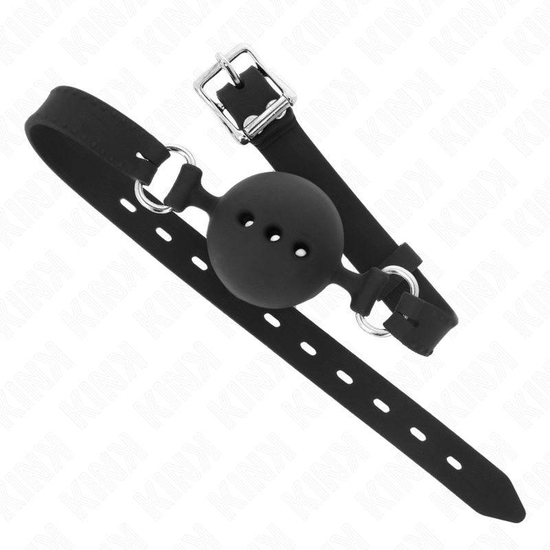 Kink - Bavaglio In Silicone Completo 55 X 2 Cm Con Palla Da 4,5 Cm Taglia M Nero Regolabile 35-51 Cm