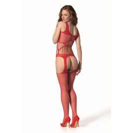 Passion - Bs 106 Bodystocking Rosso Taglia Unica