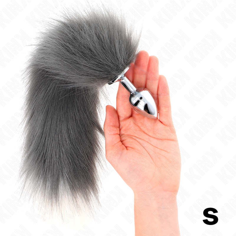 Kink - Plug Anale Taglia S 7 X 3 Cm Con Coda Sintetica 40 Cm Grigio E Bianco