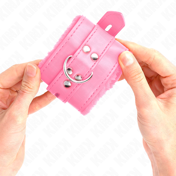 Kink - Cinturini Da Polso Rivestiti In Pelliccia Con Fori Quadrati Rosa E Cintura Rosa Regolabili 17-29 Cm X 6 Cm